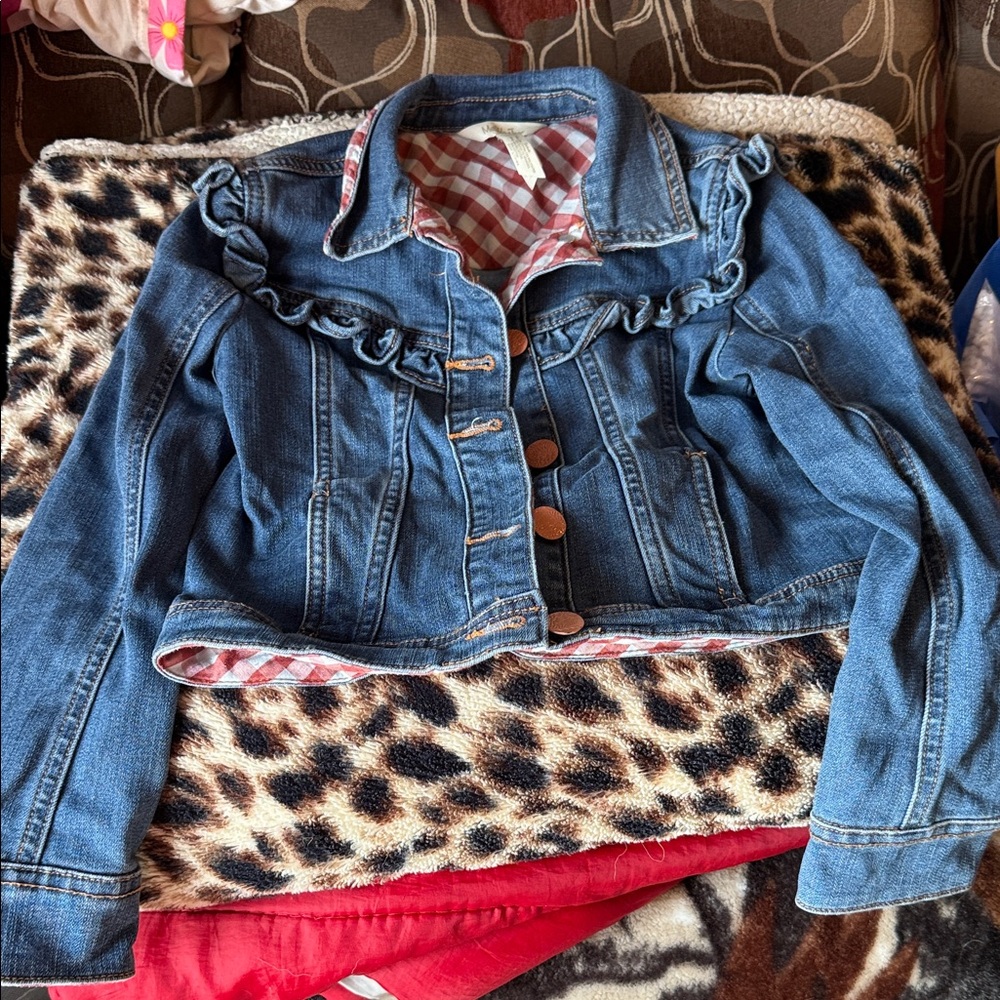 Stylish Blue Denim Jacket with Ruffle Detail